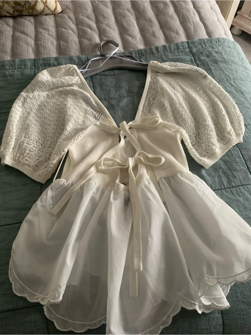 Anthropologie Cream Crochet Puff Sleeve Peplum Blouse